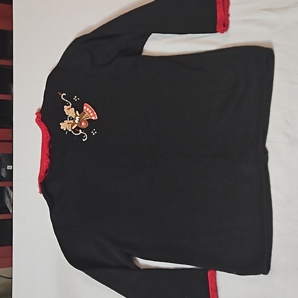 Tiara Reindeer Holiday  Zip Sweater sz 1X  Red Trim Black  Reindeer with bells - Picture 4 of 11